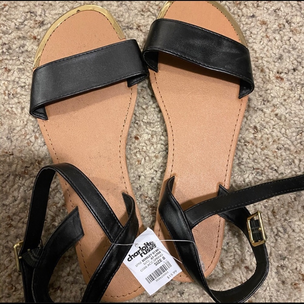 Two strap sandals with gold trim